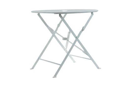 30" White Aluminum Round Folding Outdoor Bistro Table with Umbrella Hole HomeRoots