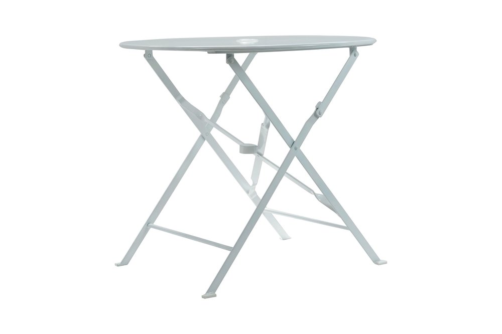 30" White Aluminum Round Folding Outdoor Bistro Table with Umbrella Hole HomeRoots