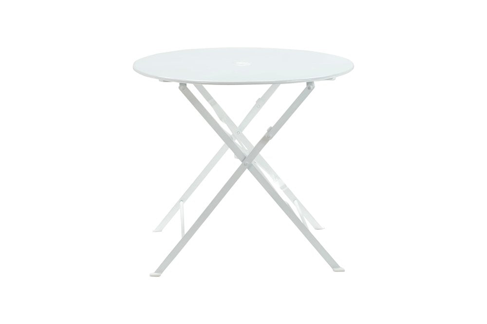 30" White Aluminum Round Folding Outdoor Bistro Table with Umbrella Hole HomeRoots
