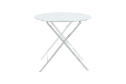 30" White Aluminum Round Folding Outdoor Bistro Table with Umbrella Hole