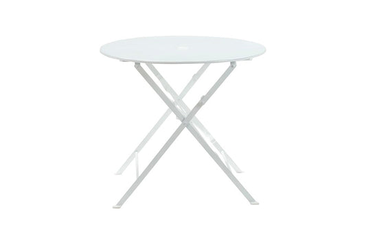 30" White Aluminum Round Folding Outdoor Bistro Table with Umbrella Hole HomeRoots