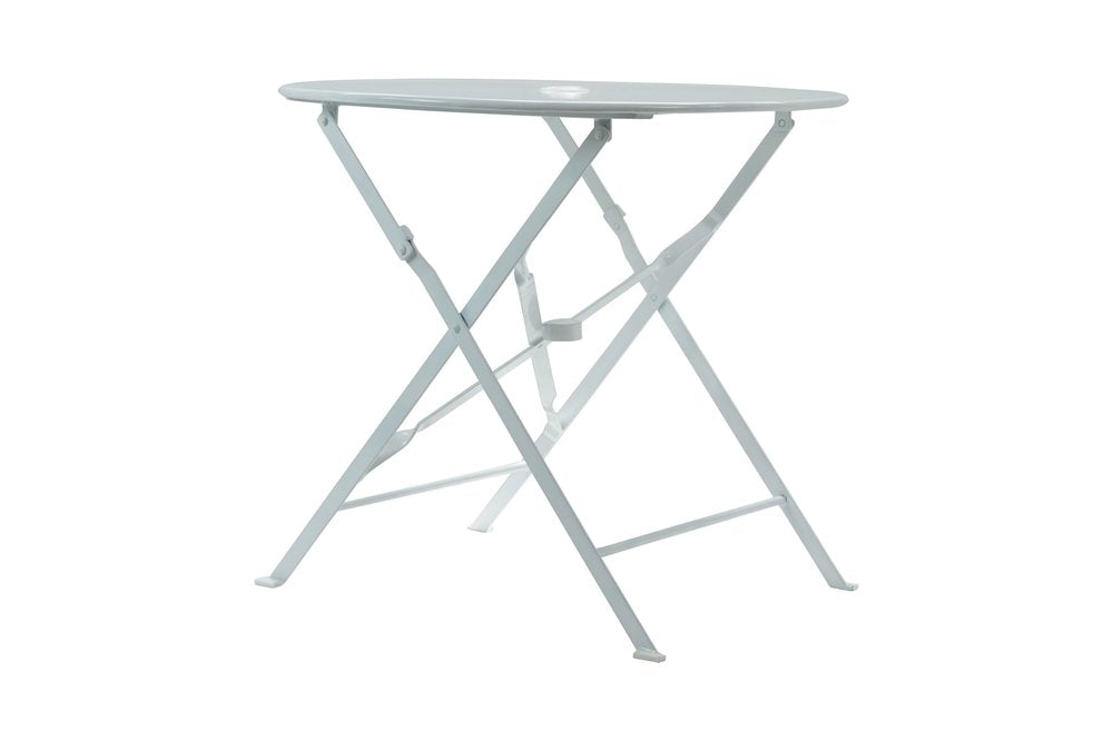 30" White Aluminum Round Folding Outdoor Bistro Table with Umbrella Hole HomeRoots