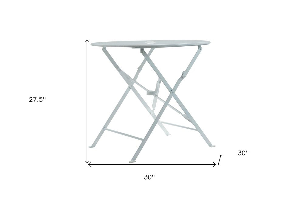 30" White Aluminum Round Folding Outdoor Bistro Table with Umbrella Hole HomeRoots