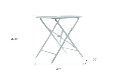 30" White Aluminum Round Folding Outdoor Bistro Table with Umbrella Hole HomeRoots