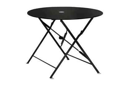 36" Black Rounded Aluminum Folding Outdoor Dining Table with Umbrella Hole HomeRoots