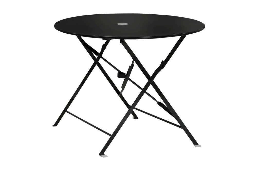 36" Black Rounded Aluminum Folding Outdoor Dining Table with Umbrella Hole HomeRoots