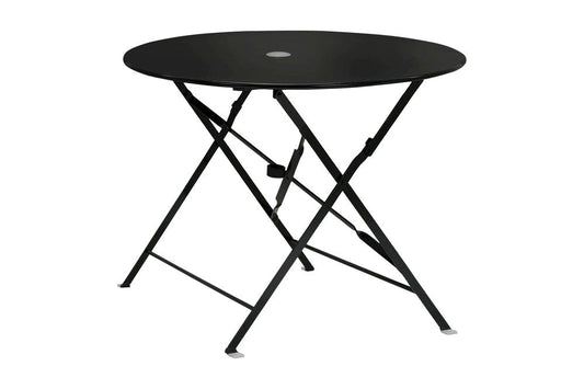36" Black Rounded Aluminum Folding Outdoor Dining Table with Umbrella Hole HomeRoots