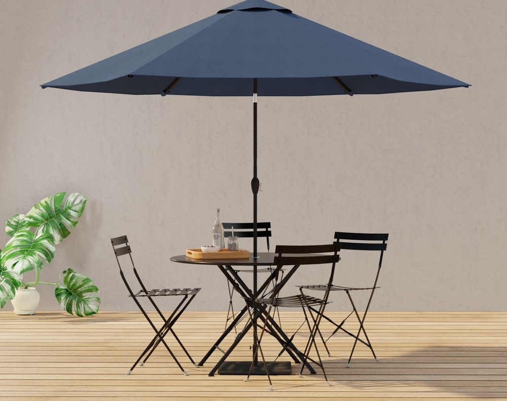 36" Black Rounded Aluminum Folding Outdoor Dining Table with Umbrella Hole HomeRoots