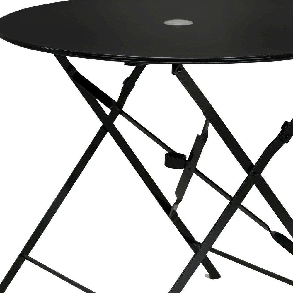 36" Black Rounded Aluminum Folding Outdoor Dining Table with Umbrella Hole HomeRoots
