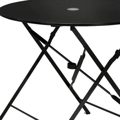 36" Black Rounded Aluminum Folding Outdoor Dining Table with Umbrella Hole HomeRoots