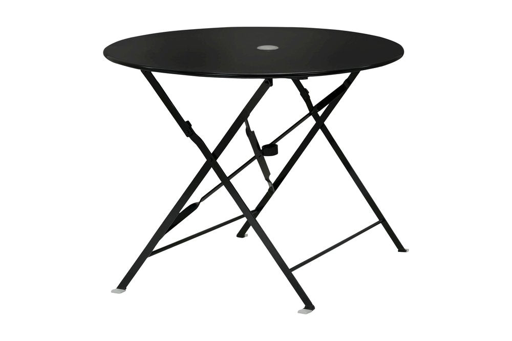 36" Black Rounded Aluminum Folding Outdoor Dining Table with Umbrella Hole HomeRoots