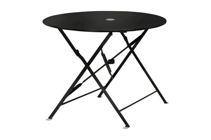 36" Black Rounded Aluminum Folding Outdoor Dining Table with Umbrella Hole HomeRoots