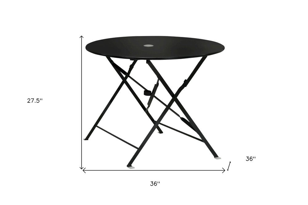 36" Black Rounded Aluminum Folding Outdoor Dining Table with Umbrella Hole HomeRoots