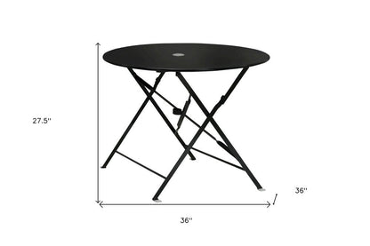 36" Black Rounded Aluminum Folding Outdoor Dining Table with Umbrella Hole HomeRoots