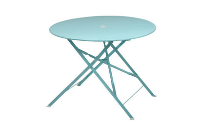 36" Aqua Rounded Aluminum Folding Outdoor Dining Table with Umbrella Hole HomeRoots