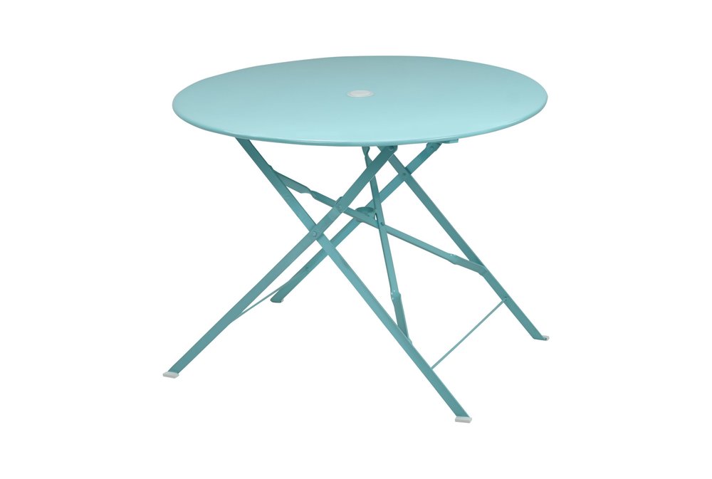 36" Aqua Rounded Aluminum Folding Outdoor Dining Table with Umbrella Hole HomeRoots