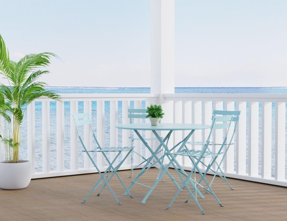 36" Aqua Rounded Aluminum Folding Outdoor Dining Table with Umbrella Hole HomeRoots