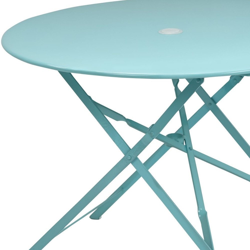 36" Aqua Rounded Aluminum Folding Outdoor Dining Table with Umbrella Hole HomeRoots