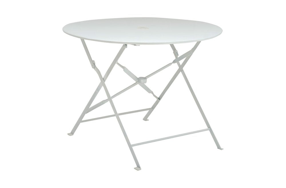 36" White Rounded Aluminum Folding Outdoor Dining Table with Umbrella Hole HomeRoots