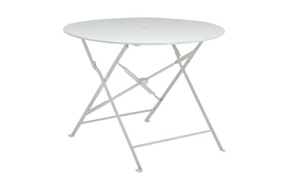 36" White Rounded Aluminum Folding Outdoor Dining Table with Umbrella Hole HomeRoots