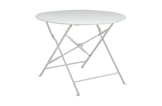 36" White Rounded Aluminum Folding Outdoor Dining Table with Umbrella Hole HomeRoots