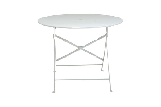 36" White Rounded Aluminum Folding Outdoor Dining Table with Umbrella Hole HomeRoots