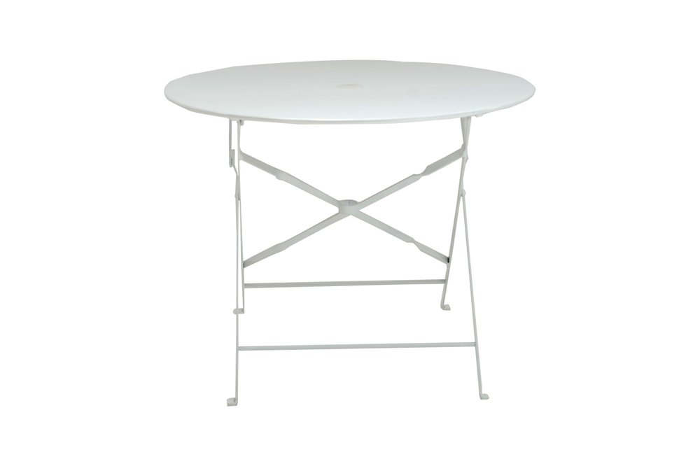 36" White Rounded Aluminum Folding Outdoor Dining Table with Umbrella Hole HomeRoots