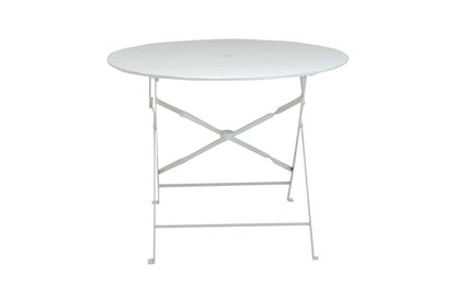 36" White Rounded Aluminum Folding Outdoor Dining Table with Umbrella Hole HomeRoots