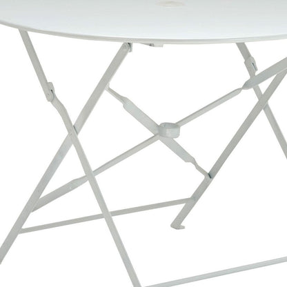 36" White Rounded Aluminum Folding Outdoor Dining Table with Umbrella Hole HomeRoots