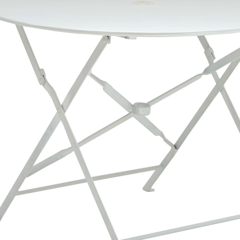36" White Rounded Aluminum Folding Outdoor Dining Table with Umbrella Hole HomeRoots