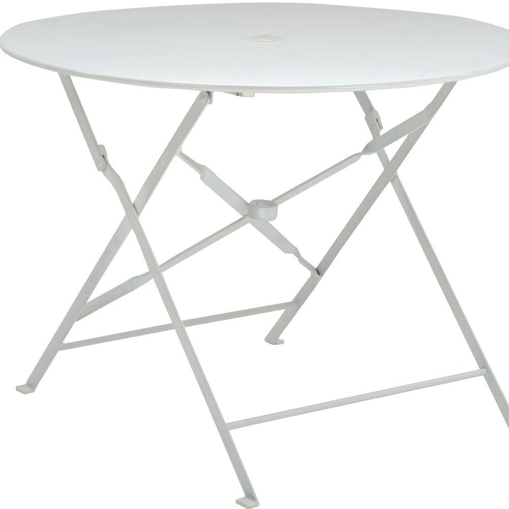36" White Rounded Aluminum Folding Outdoor Dining Table with Umbrella Hole HomeRoots