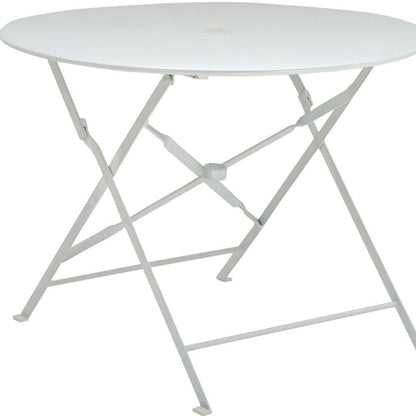 36" White Rounded Aluminum Folding Outdoor Dining Table with Umbrella Hole HomeRoots