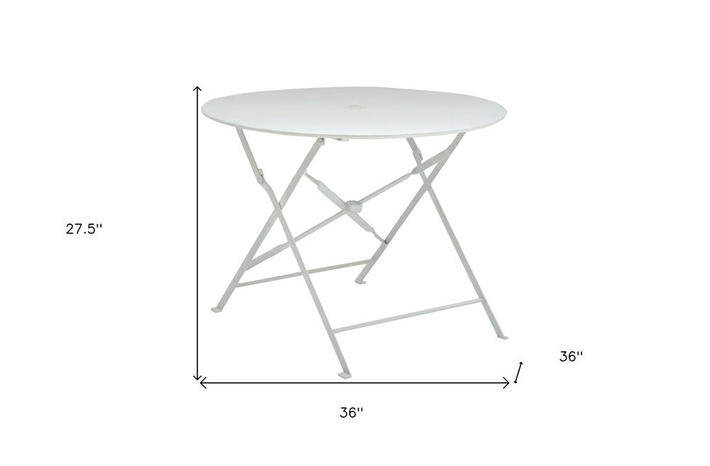 36" White Rounded Aluminum Folding Outdoor Dining Table with Umbrella Hole HomeRoots