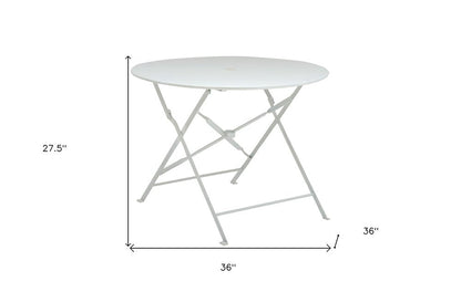 36" White Rounded Aluminum Folding Outdoor Dining Table with Umbrella Hole HomeRoots