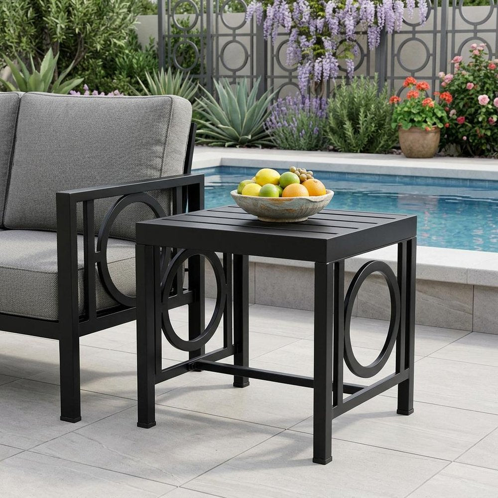 16" Black Aluminum Geo Slat Outdoor Side Table HomeRoots