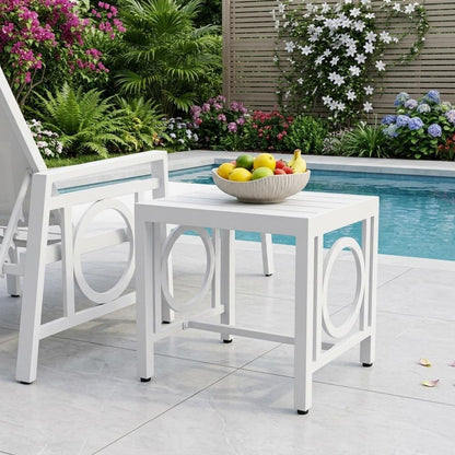 16" White Metal Outdoor Side Table HomeRoots