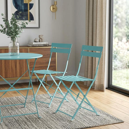 Set of Two Aqua Blue Aluminum Outdoor Folding Dining Chairs HomeRoots