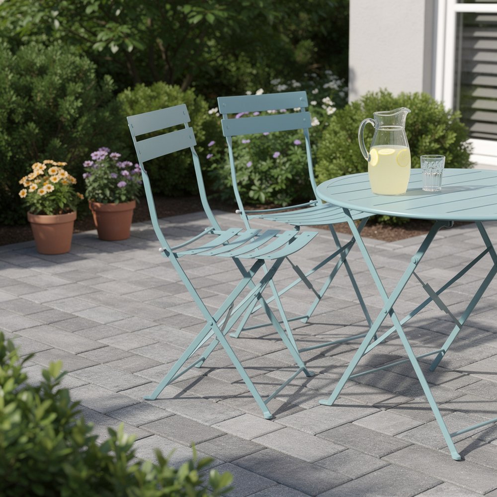 Set of Two Aqua Blue Aluminum Outdoor Folding Dining Chairs HomeRoots