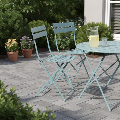 Set of Two Aqua Blue Aluminum Outdoor Folding Dining Chairs HomeRoots