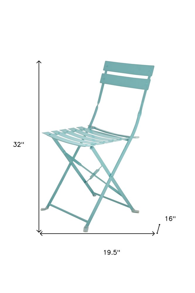 Set of Two Aqua Blue Aluminum Outdoor Folding Dining Chairs HomeRoots