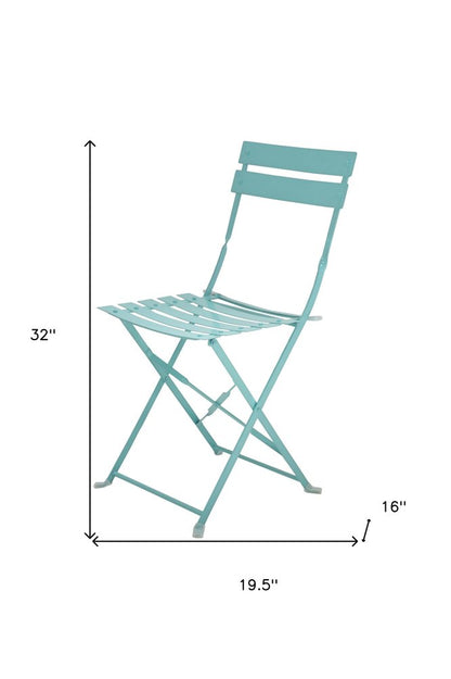 Set of Two Aqua Blue Aluminum Outdoor Folding Dining Chairs HomeRoots