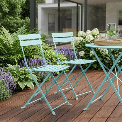 Set of Two Aqua Blue Aluminum Outdoor Folding Dining Chairs HomeRoots