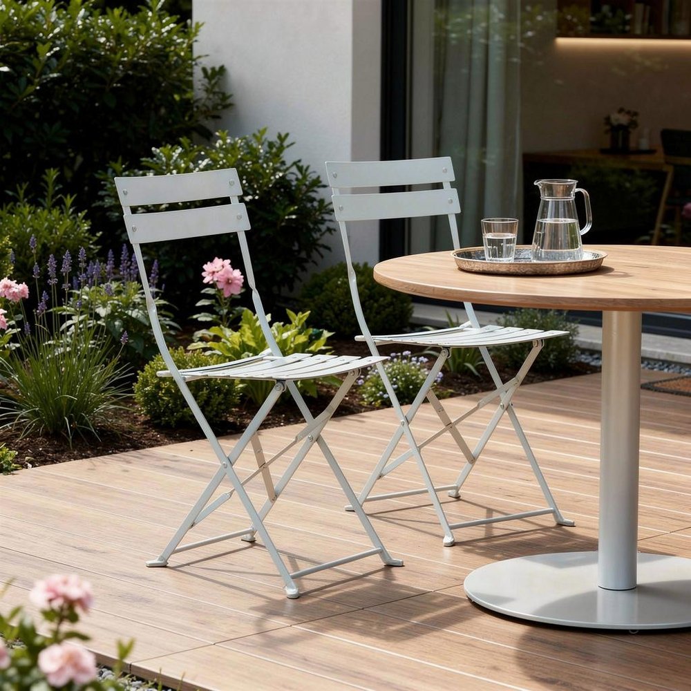 Set of Two White Aluminum Outdoor Folding Dining Chairs — view 7