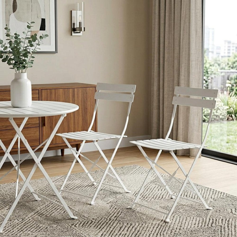 Set of Two White Aluminum Outdoor Folding Dining Chairs — view 8