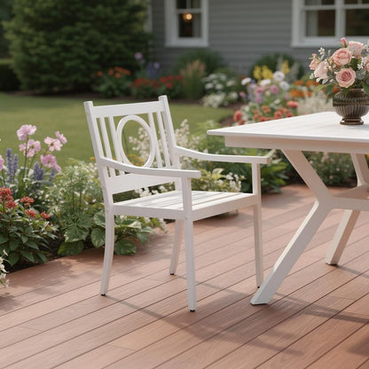 24" White Steel Geo Back Outdoor Arm Chair HomeRoots