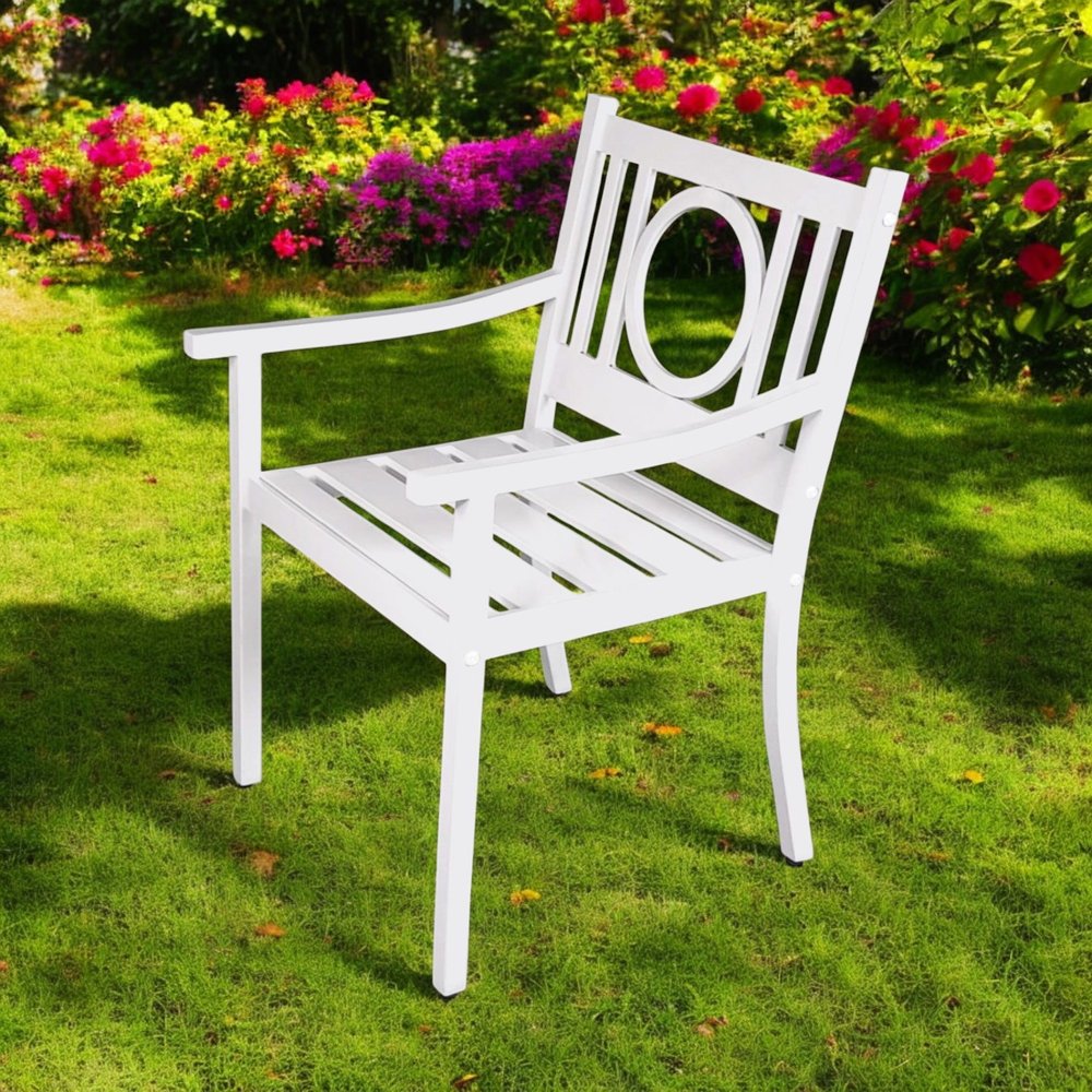 24" White Steel Geo Back Outdoor Arm Chair HomeRoots