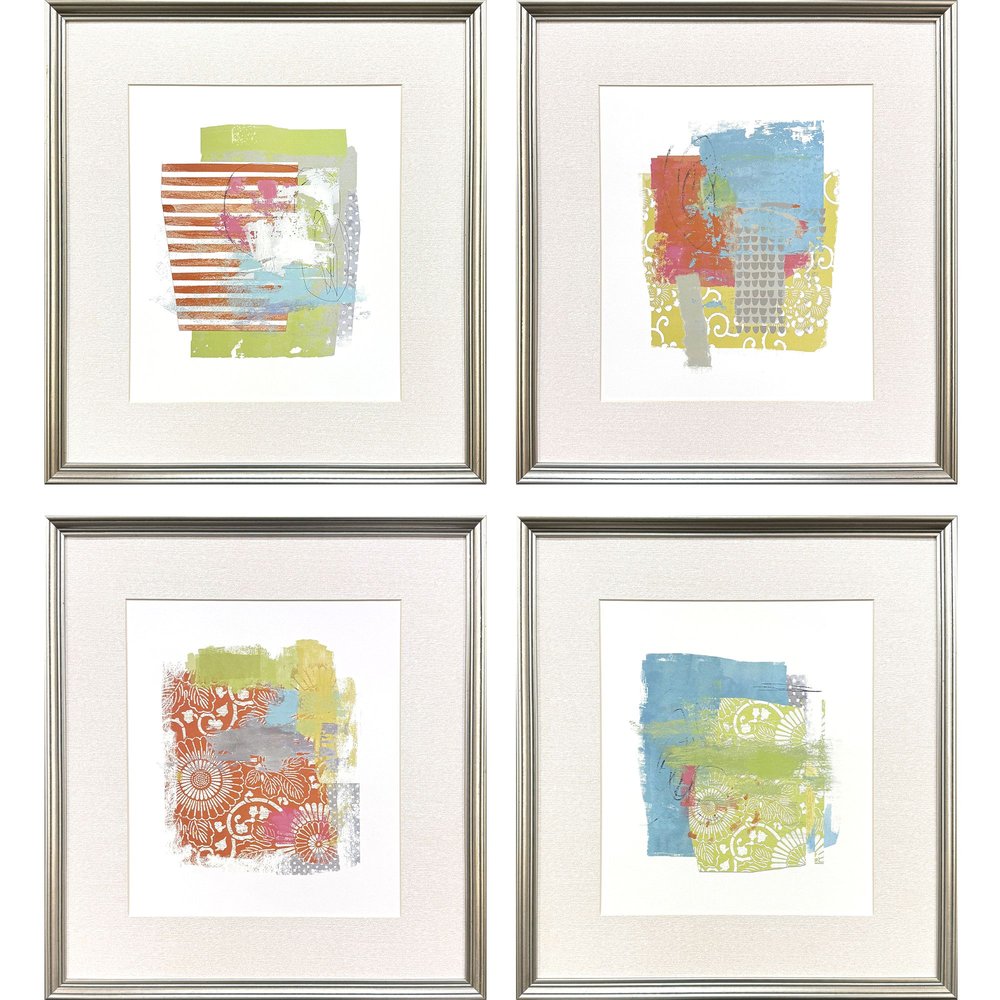 Set Of Four Modern Abstract Silver Framed Wall Art — view 1