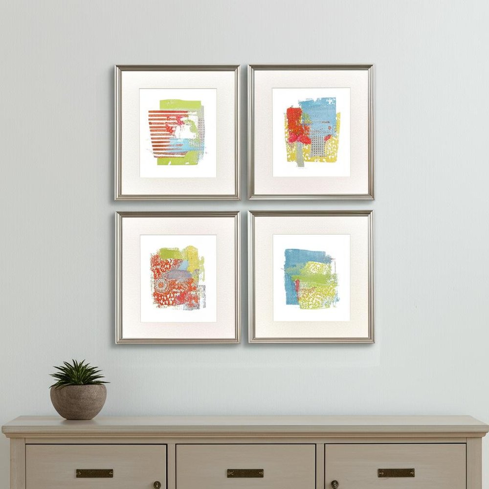 Set Of Four Modern Abstract Silver Framed Wall Art HomeRoots