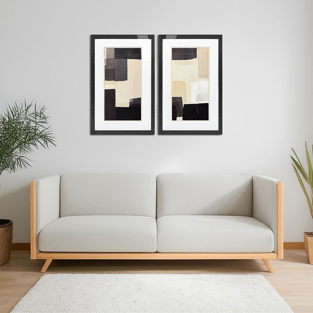 Set Of Two Neutral Shapes Black Framed Wall Art HomeRoots