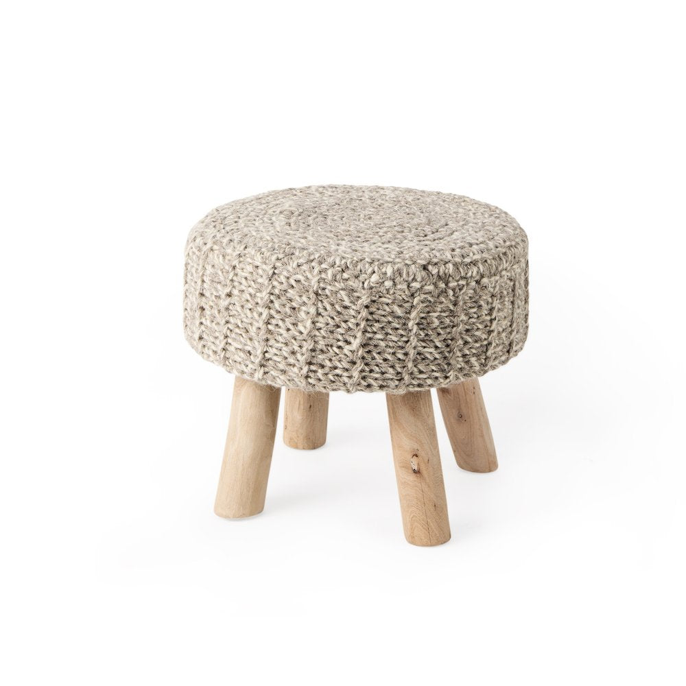 19" Taupe and Brown Wool Round Footstool HomeRoots